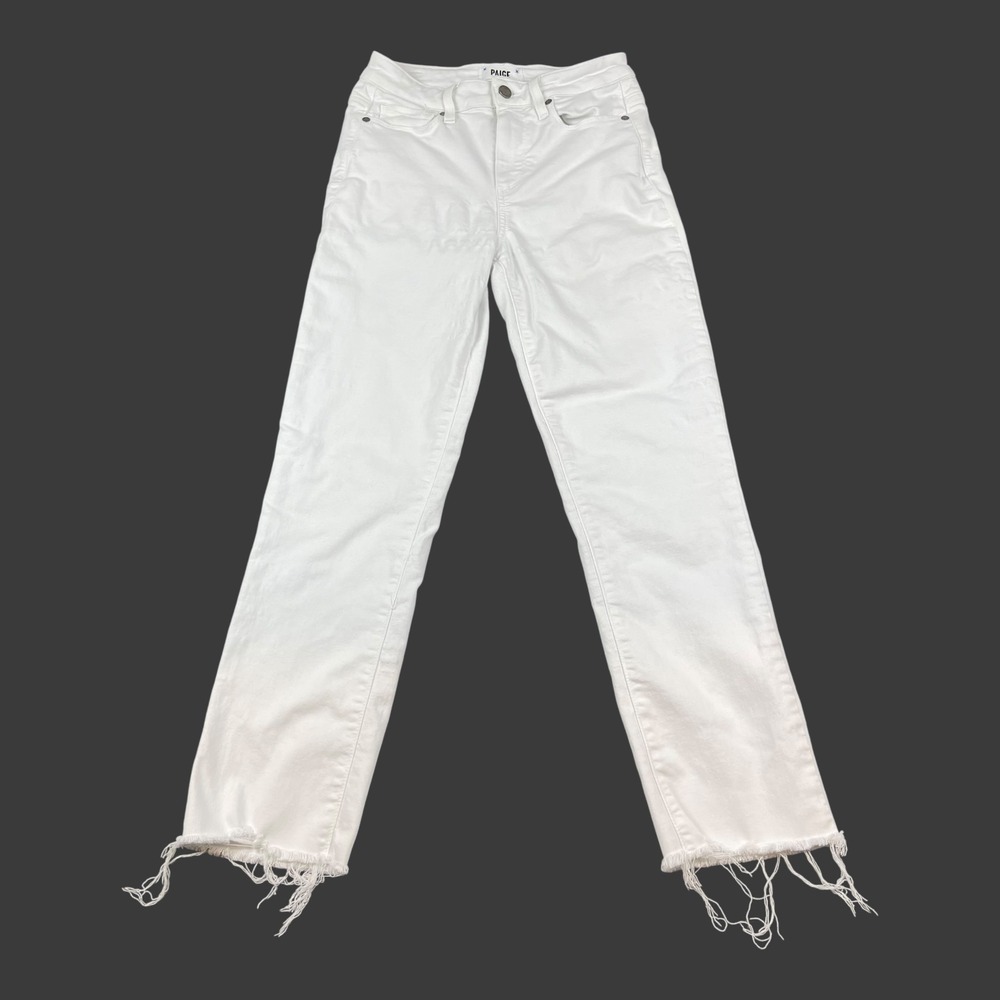 PAIGE High-Rise White Straight-Leg Jeans with Frayed Hem - Picture 1 of 11